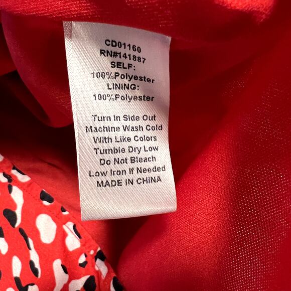 fab'rik Leopard Print Mini Wrap Dress Womens Small Red White Black Ruffle Hem - Picture 9 of 13